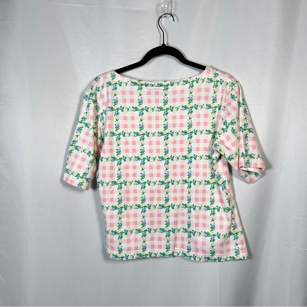 Eagle's Eye Vintage Pink Gingham Floral Button Front Top Women's L - Picture 9 of 12